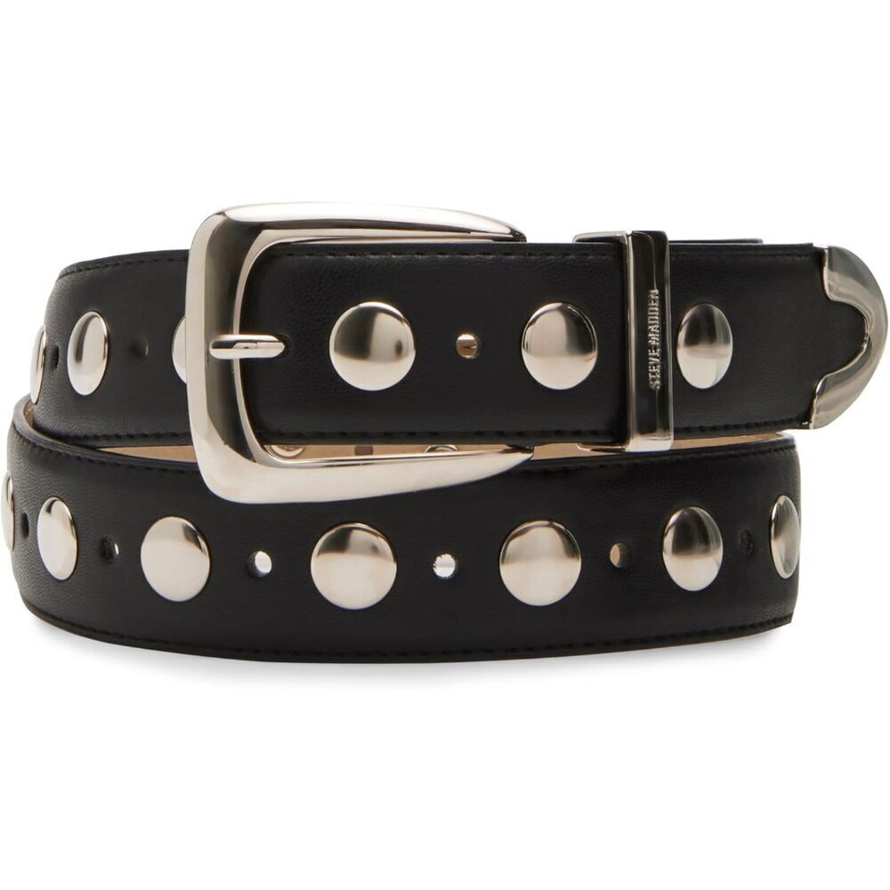 Women's Faux Leather Studded Belt 32 Inch Edgy Accessory for Casual or Dress
